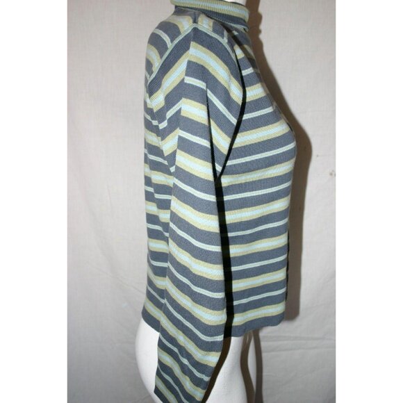 Best Authentic Womens Striped Long Sleeve Sweater Gray Green Size Medium - Picture 2 of 5
